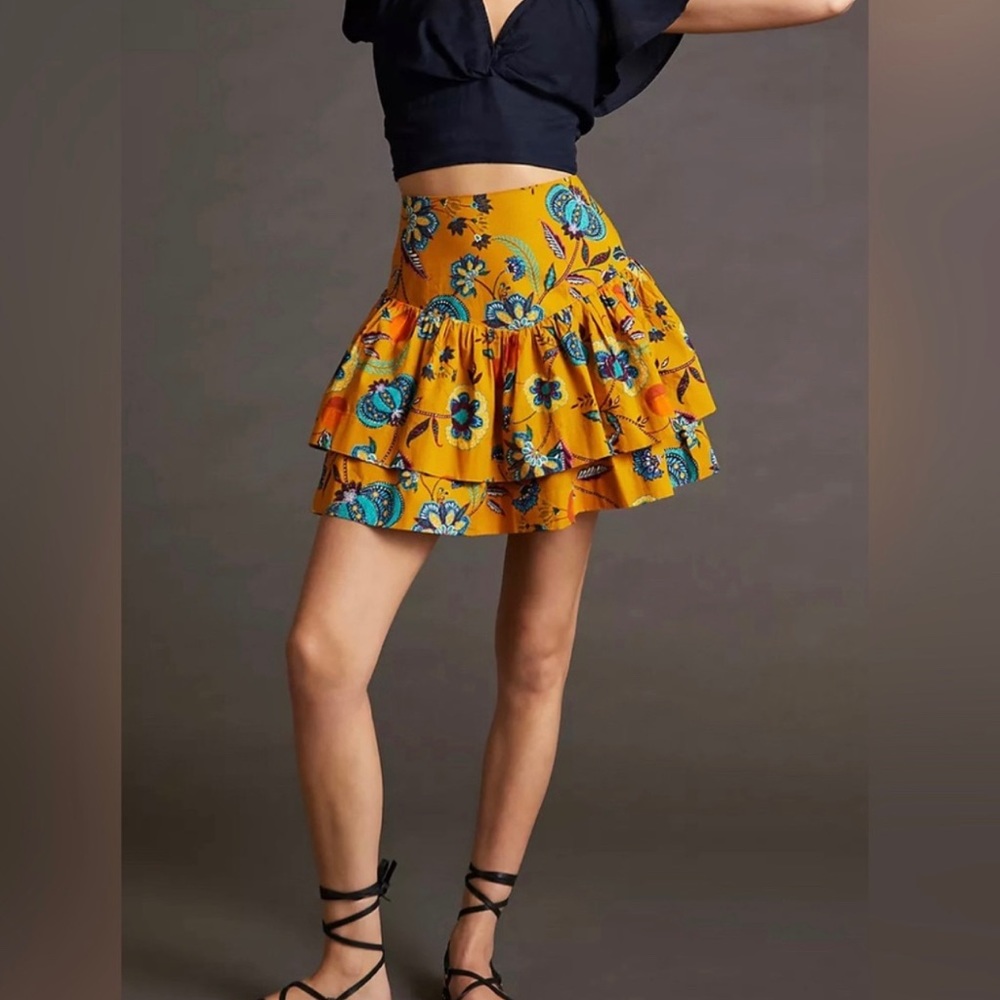 Anthropologie Maeve A Line Tiered Mini Skirt NWOT Size L